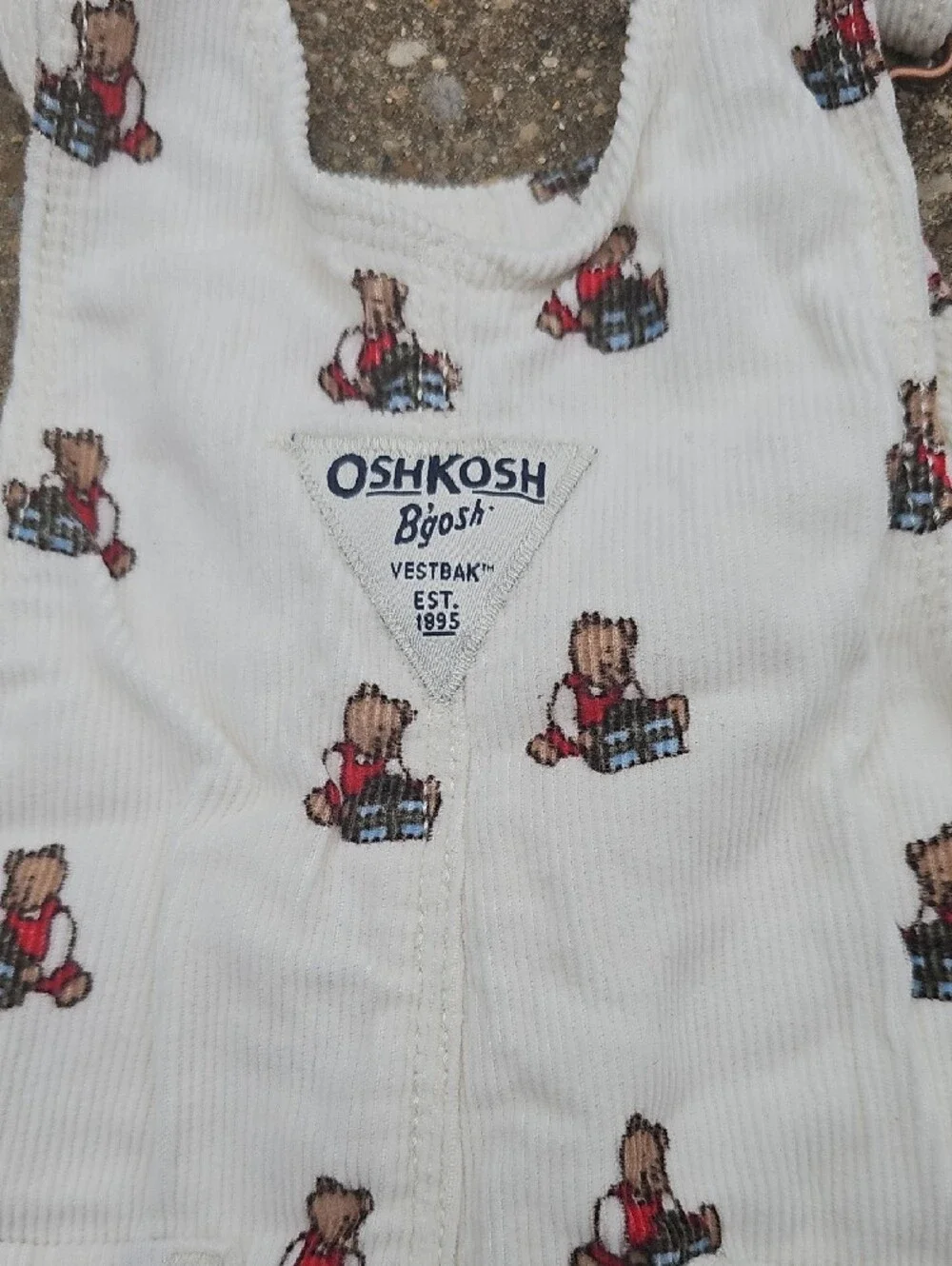 OshKosh B'gosh Cream Corduroy Teddy Bear Overalls 3m Baby Outfit